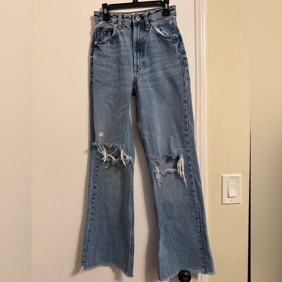 Zara Light Blue Distressed Wide Leg Jeans - Picture 3 of 6